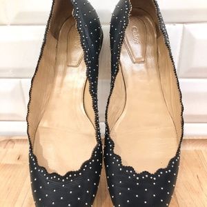 CHLOE Lauren Navy Studded-Scalloped Ladies Flats